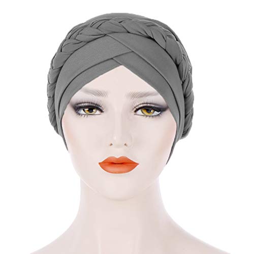 Fxhixiy Hijab Braid Silky Turban Hats for Women Cancer Chemo Beanies Cap Headwrap Headwear (Gray)
