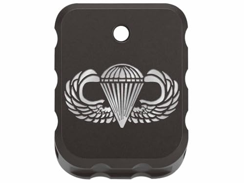 NDZ Performance Brass Magazine Base Plate for Canik TP9 – Armor Black Cerakote Finish – Laser Engraved – Fits TP9SF, TP9SFX, TP9 Elite SC – Silver Fill – Airborne Jump Wings