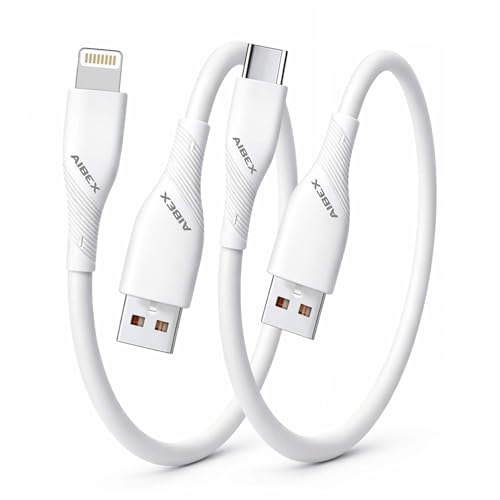 Image of AIBEX USB A to Lightning /Type C 25cm Powerbank Cable USB Data Sync & Fast Charging 3.4A Short Cable Compatible with iPhone, i Pad Air, i Pad Mini, iPod Nano, iPod Touch Compact Cord, Pack of 2