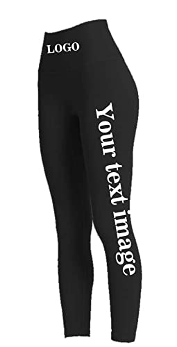 Custom Workout Leggings - Design Your Own Yoga Pants - Add Your Text Images Compression Leggings Black