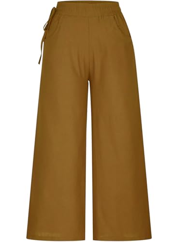 Image of KOTTY Women's Crumble Fabric High Waist Solid Color Drawstring Wide Leg Trousers Loose with Pockets