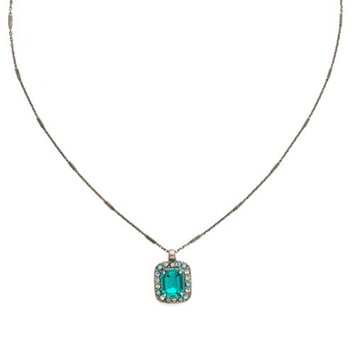 Sorrelli Opulent Octagon Pendant Necklace, Antique Silver-Tone Finish, Sweet Mint