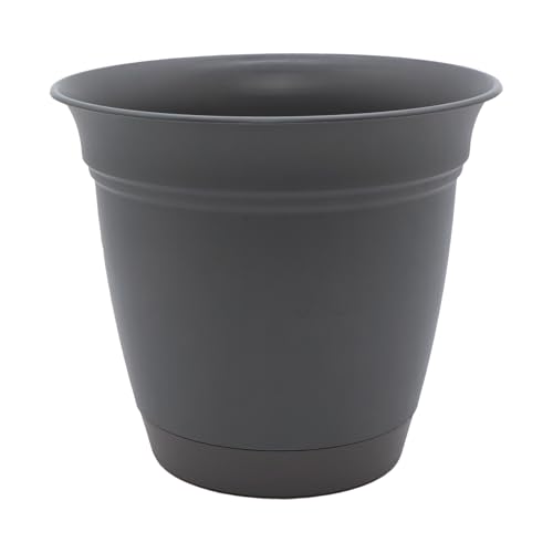The HC Companies Eclipse Round Planter with Saucer - Outdoor & Indoor Plant Pot with Drainage Holes - Lightweight, UV-Resistant Plastic Pots for Plants, Flowers & Herbs (20