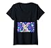 Damen 90er Jahre Aufkleber Muster Hund Bullterrier T-Shirt mit V-Ausschnitt