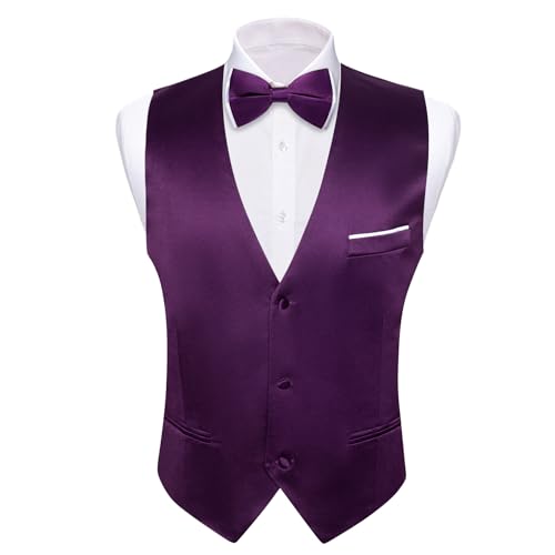 Image of Barry.Wang Mens Suit Vest Bow Tie Set 4PCS Formal V-neck Slim Fit Casual Solid Color Waistcoat Wedding Party Tuxedo