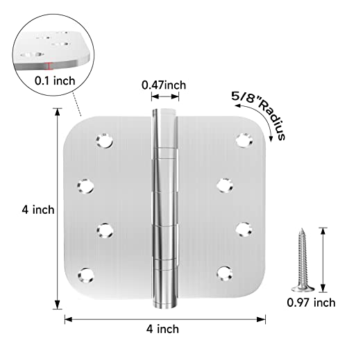 Hinges, 3 Pack Door Hinges 4 Inch Stainless Steel Hinges With Rounded 5/8-Inch Radius Interior/Exterior Door Hinges Heavy Duty Hinges (4In 5/8-Inch Radius Corners) #TOP4