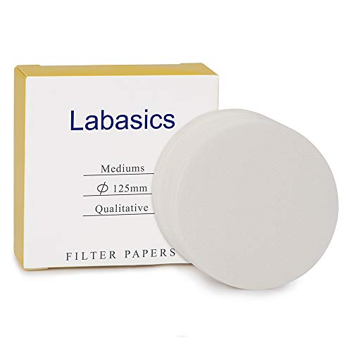 Labasics Qualitative Filter Paper Circles, 125 mm Diameter Cellulose Filter Paper with 15-20 Micron Particle Retention Medium Filtration Speed, Pack of 100