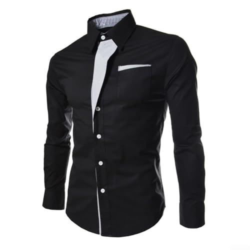 Camisa de vestir informal de negocios para hombre con cuello abotonado y mangas largas (L Negro)