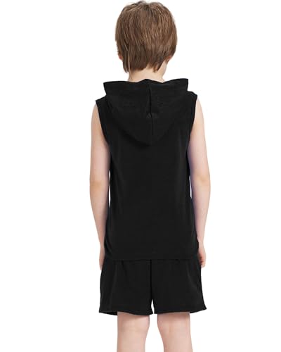 Image of Boys 2PCS Hooded Summer Sleevless Tank Top and Drawstring Elastic Waist Shorts Sport Clothing Sets