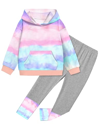Toddler Girl Clothes Tie-Dye Stripe Color Block Toddler Girls Clothes Little Girls Kids 2pcs Outfits Hoodie Leggings