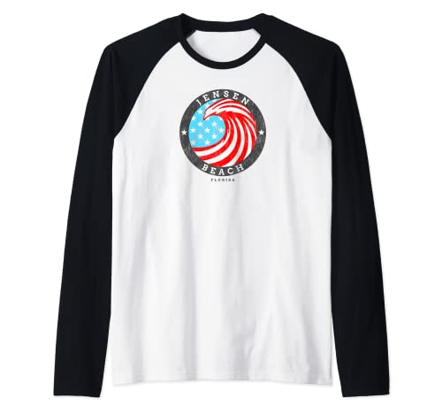 Jensen Beach, FL Summertime Patriotic 4th Pride Surf Camiseta Manga Raglan
