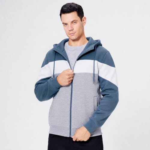 Image of DUOFIER Men's Hoodies Zip Front Sweatshirt Color Blocking Hooded