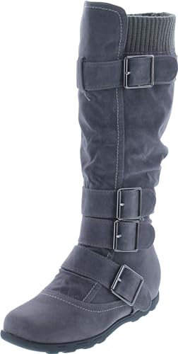 Image of Forever Link Women's Klein-70 Closed Round Toe Buckle Slouch Flat Heel Mid-Calf Boot
