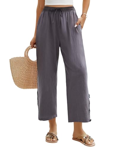 Niwicee Damen Hose Sommer 7/8 Weiße Hose Sommerhose Damen Leicht Elegant Baumwolle Stoffhose Lockere Ausgehöhlt Hohe Taille Hosen Freizeithose Strandhose mit Tunnelzug und Taschen(Grau,M) Niwicee Damen Hose Sommer 7/8 Weiße Hose Sommerhose Damen Leicht Elegant Baumwolle Stoffhose Lockere Ausgehöhlt Hohe Taille Hosen Freizeithose Strandhose mit Tunnelzug und Taschen(Grau,M)