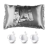 Juego de 2 fundas de almohada de seda confort superior para piel y cabello, 50 x 80 cm, lujosa e hipoalergénica, suavidad excepcional, fundas de almohada de seda con cierre de sobres (1, Gris)