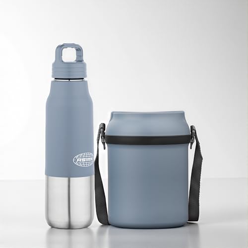 Image of ASIAN Stainless Steel Lunch Box (700ml) & Insulated Water Bottle (500ml) Combo Gift Set | Leakproof Steel Tiffin & Flask for Kids | BPA Free Back to School Essential Kit (Blue)