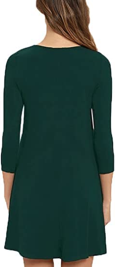 Image of Womens Casual 3 /4 Sleeve Dresses Aline Crewneck Spring Tshirt Dress with Pocket