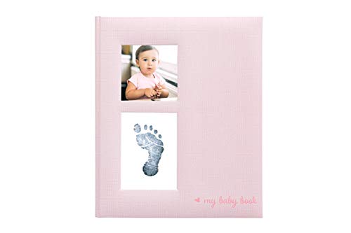 Image of Kate & Milo Linen Babybook and Ink Pad, Baby Girl Keepsake, Baby's First Year Milestone Moments, Pink