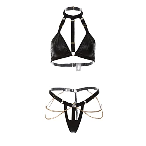 Ensemble lingerie grande taille avec jarretelles et chaîne en acier