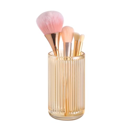 Image of DASITON Makeup Brush Holder Organizer, Crystal Glass Makeup Brushes Storage Holder, Vintage Make Up Brush Cup for Vanity, Pen Pencil Holder for Desk, Toothbrush Holders for Bathroom (Coffee L)