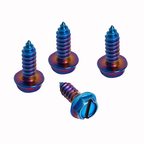 QiqaMole License Plate Screws for Car, Rustproof Stainless Steel Screws, License Plate Bolts, Stainless Fasteners for License Plates with Screwdriver (Blue, 4 PCS)
