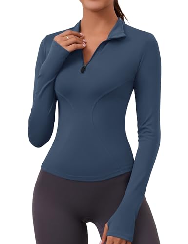 LOMON Womens Long Sleeve Workout Tops Quarter Zip Pullover