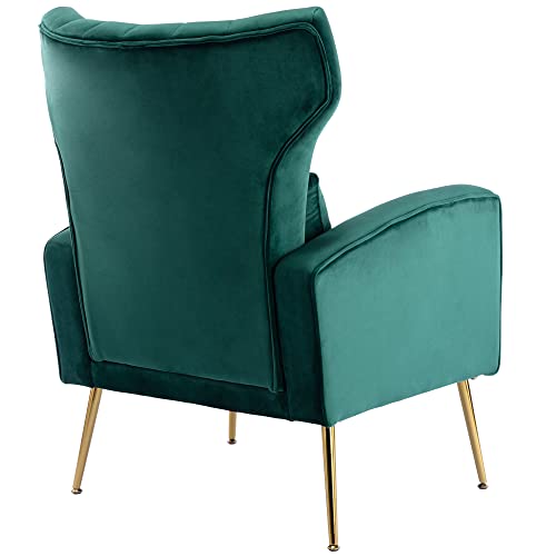 Dm Furniture Modern Accent Chair Mid Century Velvet Armchair Wingback Single Sofa Side Chair Lounge Chairs With Gold Leg For Living Room/Bed Room, Green #TOP3