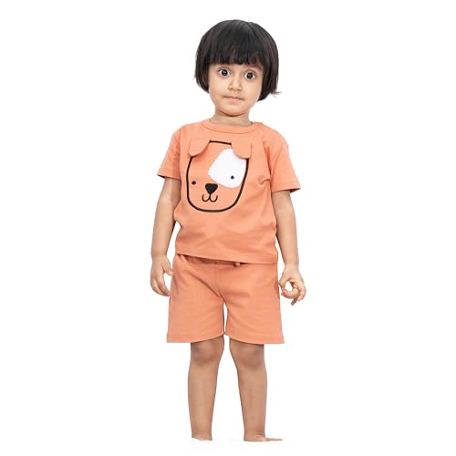 Image of ARIEL Baby Boys & Baby girls Cotton Printed Round Neck Half Sleeve T-shirt & Short Summer Clothing Sets