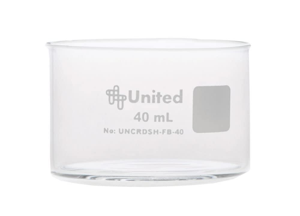 United Scientific Supplies Crystallizing Dish, 40mL Flat Bottom | Borosilicate 3.3 Glass - Laboratory, Kitchen, Crafts | Pack of 6, Clear