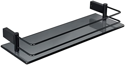 SAYAYO Tempered Glass Shelf Bathroom Shelf with Rail Wall Mounted 20 inches, Stainless Steel Brushed Finished, EGC1000
