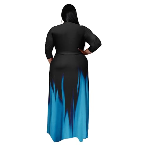 Image of Runwind Plus Size Dresses for Women Gradient Maxi Dress Flowy 3 /4 Sleeve with Belt