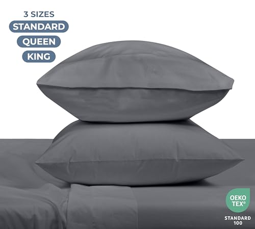Image of ROYALE LINENS 100% Organic Cotton Percale Pillowcases Set of 2 - King Size Percale Pillowcase - King Set of 2 Pillow Cover - Breathable, Cool & Crisp Grey Pillow Cases (20 inchx40 inch, Grey)