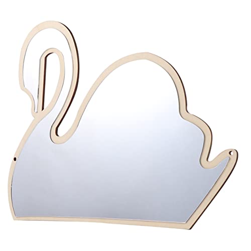 PRETYZOOM Wooden Swan Mirror Decorative Safe Mirror for Boys and Girls Baby Nursery Room Wall or Stick Mount