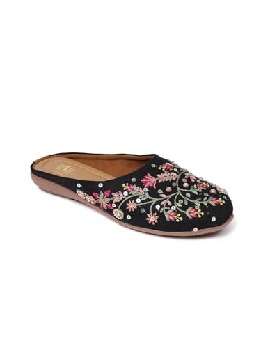 Image of OPIVE's Mehandi Women's Mojari Jutti Ethnic Punjabi Juttis Traditional Flat Embroidered Canvas Fancy Bellies Comfortable Sole for Womens & Girls