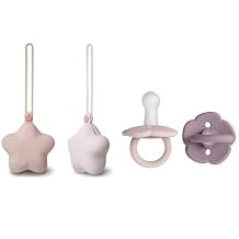 Moonkie 2 Pack Silicone Pacifier Holder Case & Set of 2 BPA-Free Baby Pacifiers with Large Air Holes, Portable Storage for Babies 6 Months & Up