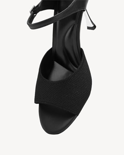 Women’s Double Ankle Strap Heeled Sandals – Open Toe Knit Dress Shoes with Stiletto Heel for Evening, Party, or Office Wear3