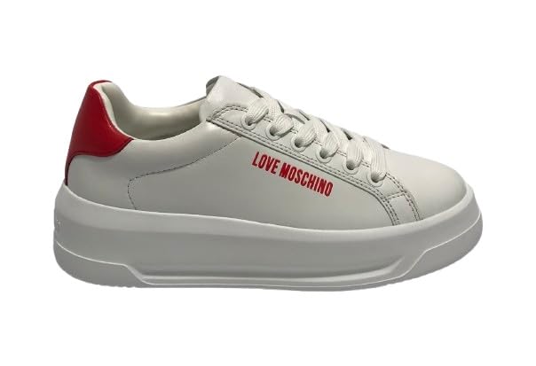 Moschino Love Eclipse 50 skórzane buty do sneakersów, biało-czerwone, DS26MO06 JA15065G1OIAH10C