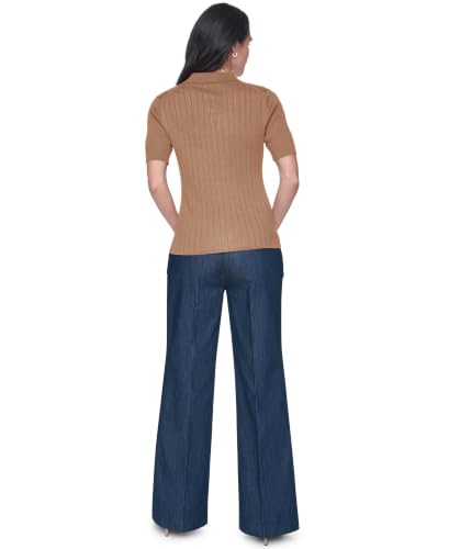 Tommy Hilfiger Women's Short Sleeve Button Placket Polo Sweater, Tobacco, X-Large - image 2