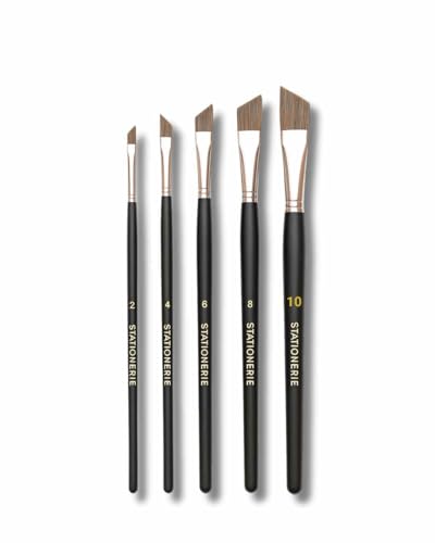 Image of Stationerie Angular Paint Brushes Set /Handmade Professional Artist Painting Brush Set for Acrylic, Watercolor, & Gouache Painting (Set of 5)