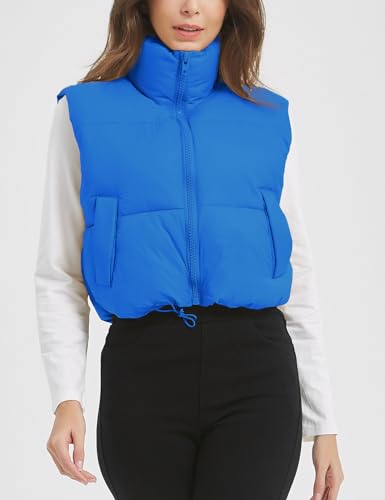 Flygo Puffer Vest Women Cropped Vest Zip Up Stand Collar Sleeveless Lightweight Winter Down Vests Jacket2