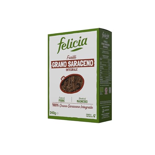 Felicia, Fusilli di Grano Saraceno Integrale, Ricca di Magnesio, Ricca di Manganese, Fornte di Fibre, Senza Glutine, Bio, Vegan, Gusto Deciso, Confezione da 340 g