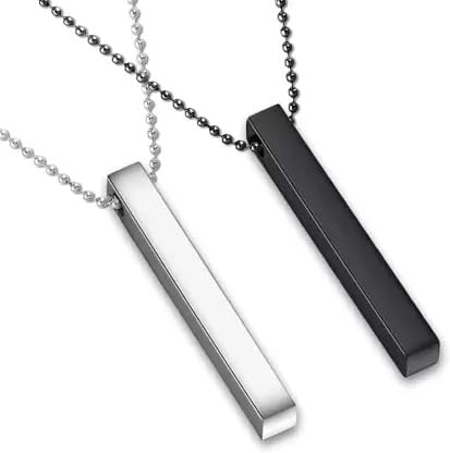 Cuboid Vertical Bar/Stick Stainless Steel Black Silver Locket Pendant Necklace Chain For Boys and Men Unisex Birthday Gift Anniversary Love Gift Silver Chain Necklace-image-11