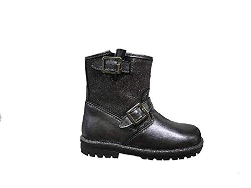 Martino - Bota para niña de Piel Gris Fabricada en Italia con Hebillas Decorativas y Apertura Lateral con Cremallera con Plantilla y Soporte (6212) Gris Size: 26 EU