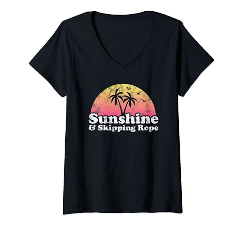 Womens Sunshine and Skipping Rope V-Neck T-Shirt, Black
