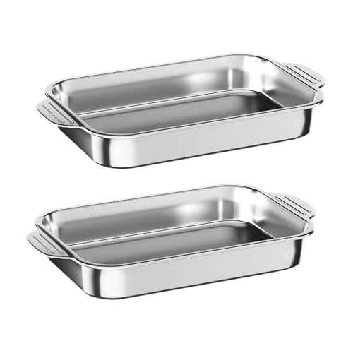 MRKU Plaques de Cuisson rectangulaires en Acier Inoxydable antiadhésif avec poignées, idéales pour rôtir.