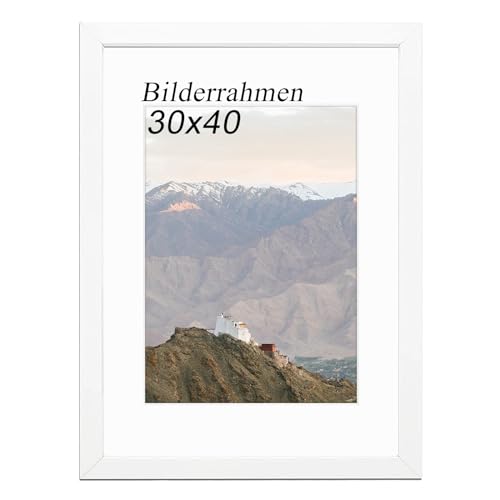 RUN HELIX Bilderrahmen 30x40 Weiss rahmen 30x40 cm mit bruchsicherem Acrylglas und Passepartout - Leichtgewicht 30x40 cm bilderrahmen für Poster Bilder Diplome - Wand Dekoration