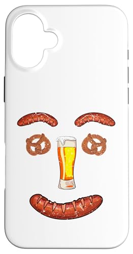 ビールプレッツェルワーストソーセージスマイル。おもしろオクトーバーフェストワースト スマホケース iPhone 16 Plus 用