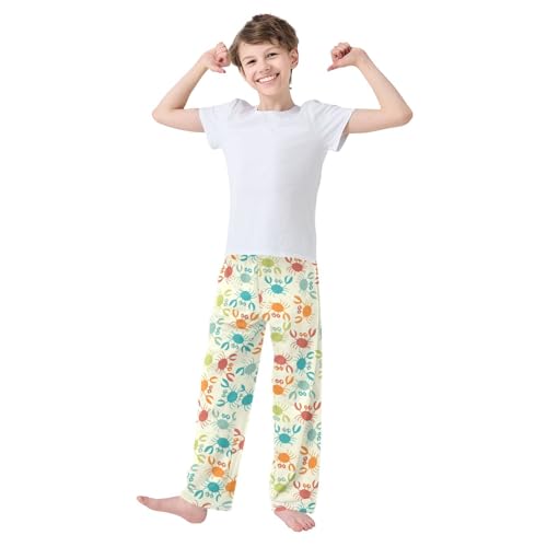 ZZXXB Colorful Crab Boys Long Pants Soft Trousers Elastic Waist Kids Lounge Bottoms with Pockets S-XL2