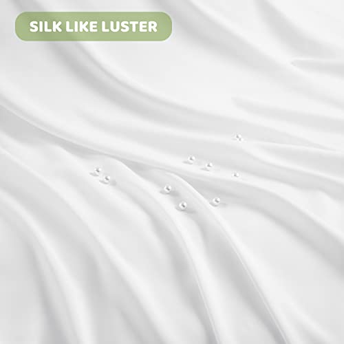 Lbro2M 100% Tencel Lyocell Bed Sheets Cooling,Queen Size 6 Piece Set,Silky Soft & Smooth Breathable Sheets,16 Inches Deep Pocket Anti Pilling Luxury Hotel Bedding (White) #TOP3