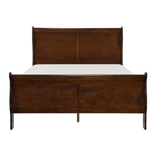 Benjara-Gage-Traditional-Queen-Sleigh-Bed-Wood-Frame-Rich-Brown-Cherry-Finish Benjara Gage Traditional Queen Sleigh Bed Wood Frame Rich Brown Cherry Finish